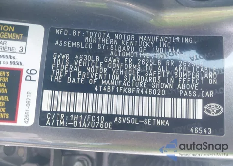 2015 Toyota Camry Le z USA, uszkodzony, nr VIN 4T4BF1FK8FR446020